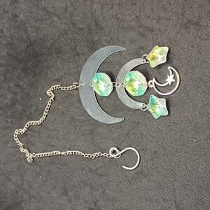Hand Crafted Silver and Green Starry Hanging Ornament